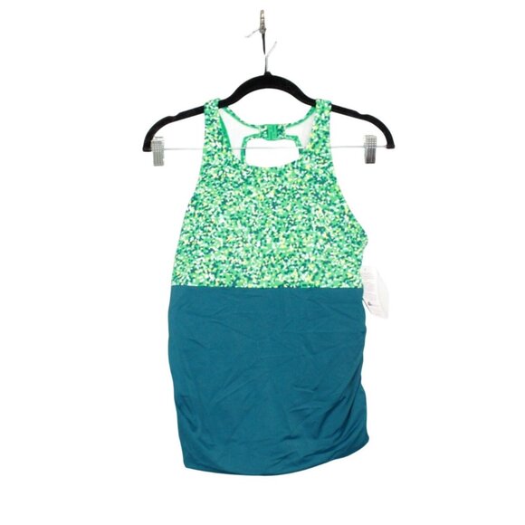 LL Bean UPF+50 Side Ruched Tankini Swimsuit Top Green Blue Print Size 6 - Picture 1 of 8